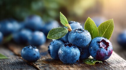 Fresh blueberries on a wooden table, symbolizing natural health and vitality
