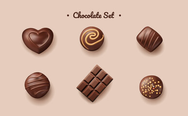 Realistic Chocolate Pralines Set Displayed on a Light Background