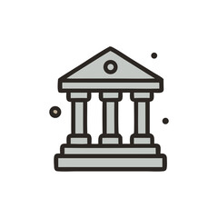 Classical-style building icon, three columns, steps, grey, simple design.