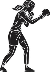 Fototapeta premium female boxer in ready stance black silhouette