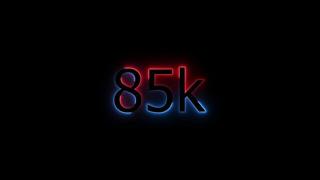 Glowing neon line 85k Ultra HD icon isolated,congratulation for 85k. neon 85k Follower neon Text Animation.85k Glowing neon line ,concept animation. Neon Light 85K Letter Icon Animation.