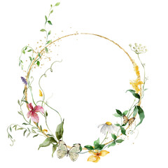 Watercolor flowers frame vector for design.