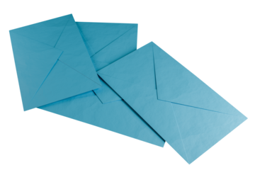 Blue paper envelopes mockup for your design, isolated, transparent background.