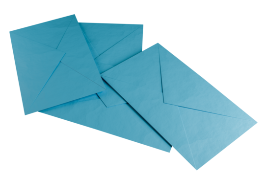 Blue paper envelopes mockup for your design, isolated, transparent background.