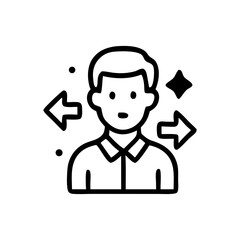 A person with arrows pointing in opposite directions, symbolizing choice or decision-making.