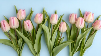 Obraz premium Pink Tulip Bouquet Flatlay Spring Flowers Pastel Background