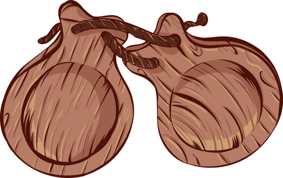 brown castanets with rope, musical instrument clip art preview