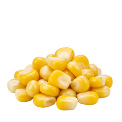 Fototapeta premium Pile of yellow corn kernels on white background studio shot