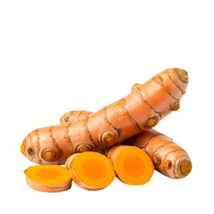 Turmeric Root and Slices on White Background for Culinary Use