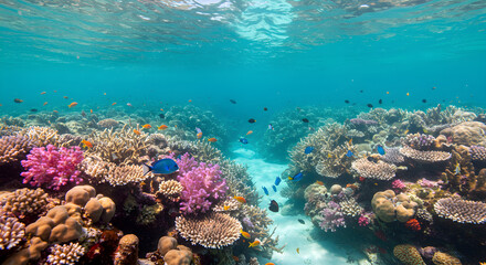 Vibrant Coral Reef Ecosystem Thriving Beneath the Turquoise Sea Surface