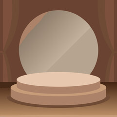 Empty stage with circular backdrop and podium for product display