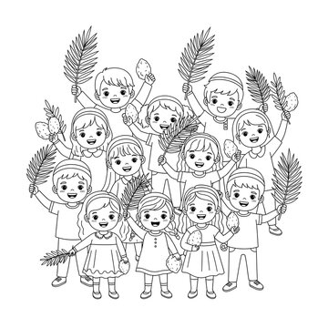 kids holding etrog and lulav clip art preview