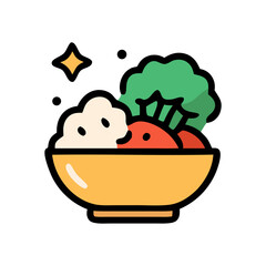 A vibrant illustration of a bowl filled with healthy vegetables and grains.