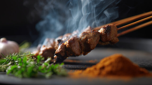 The process of making satay.