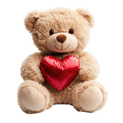 Obraz premium Cute teddy bear holding a red heart on a Transparent background brings joy and warmth to any occasion, cute teddy bear with a red heart isolated on White background