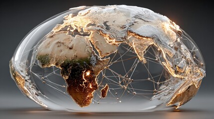 Illuminated earth globe global network connection visualization