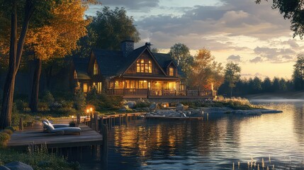 Fototapeta premium serene lake houses