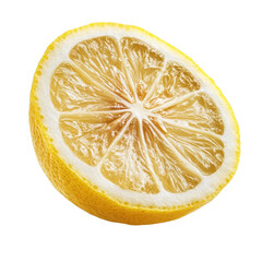 Fresh lemon half showcasing vibrant yellow color and juicy texture on a clean white background, half lemonisolated on white background