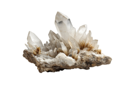 PNG Stunning quartz crystal cluster on rock base with clear points