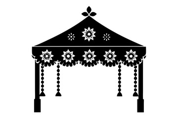 Traditional Indian Mandap Icon with Floral Canopy and Hanging Decorations