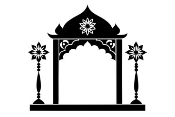 Traditional Indian Mandap Silhouette with Floral Pillars – Vector