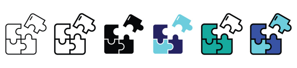 “Puzzle Piece Icon Set - Vector Jigsaw Solution Concept in Various Colours”