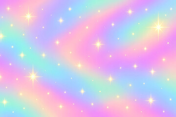 Pastel rainbow background with sparkling stars, creating a dreamy, whimsical effect.