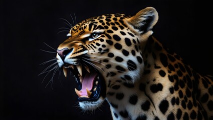 Obraz premium Roaring Leopard: A Fierce Close-Up of Untamed Wild