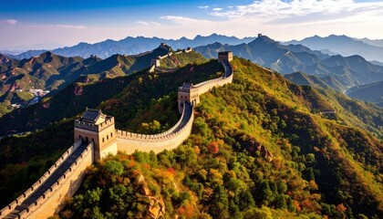 The Great Wall of China snakes through a stunning mountain landscape