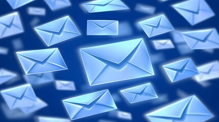 Abstract Blue Email Envelopes Floating Background