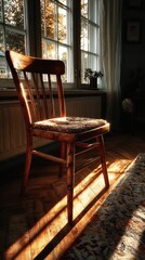 Sunlit Wooden Chair in Cozy Room