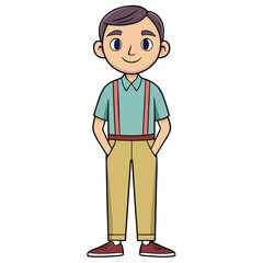 Fototapeta premium Smiling boy in light teal shirt and beige pants