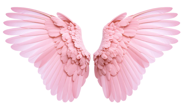 Realistic Pink Angel Wings Isolated on White Background and Transparent Background