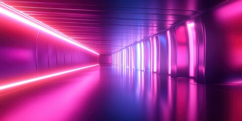 Fototapeta premium Neon Corridor: A vibrant corridor bathed in dynamic neon lighting and futuristic aesthetics, it is a seamless fusion of technology and design. The sleek.