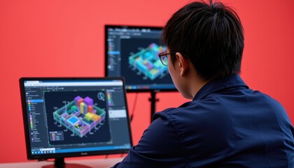 Person Using 3D Design Software for Architectural Visualization in a Modern Workspace
