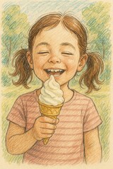 アイスクリームを食べる女の子　イラスト風