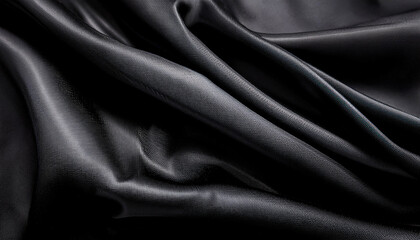 Fototapeta premium A close-up of black, shiny, and smooth fabric with intricate folds and textures, showcasing the material's luxurious and elegant appearance Generative AI