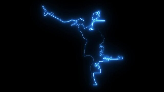 map of Laredo Texas city with a blue glowing neon effect glowing neon Texas city Map Animation.