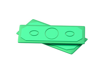 Two money banknotes isolated on white background. Paper bills. Green cash. 3d render