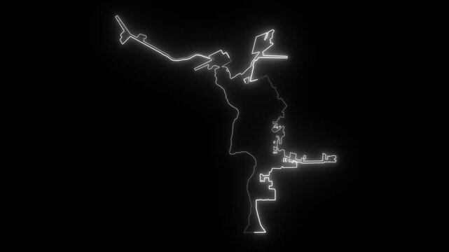 map of Laredo Texas city with a white glowing neon effect glowing neon Texas city Map Animation.