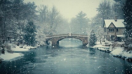 bridge over the river in winter