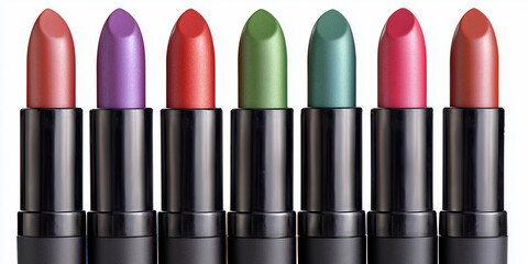 Bold lipstick color lineup black tubes vibrant cosmetic collection horizontal beauty product makeup concept dramatic fashion retail branding skincare editorial ecommerce gradient ad marketing design
