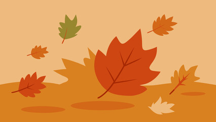 Obraz premium Simple autumnal illustration featuring falling colorful leaves against warm colored background