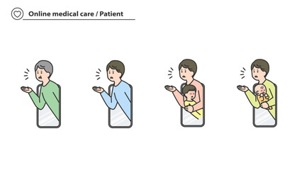 オンライン診療：スマートフォンから問合せする男性の患者　セット
