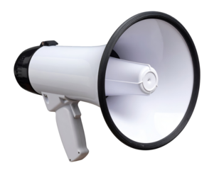 A contemporary white megaphone with a wide horn is perfectly designed for clear and impactful communication.