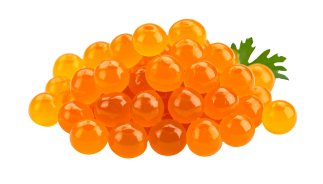 Colorful orange fish roe pile isolated on a solid white background