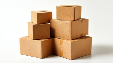 Obraz premium Neat Stacks: Brown Cardboard Boxes on White Background