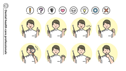 デンタルミラーを持つ医療従事者の男性　人物アバターバリエーション　セット