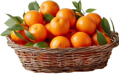  A basket of oranges on a transparent background