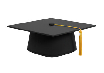 A black graduation cap with a golden tassel isolated on transparent background, symbolizing academic achievement and educational success